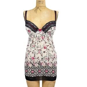 Cinema Etoile Floral Lace Babydoll Mini Slip Dress Sheer Chemise Bow Y2K Size L